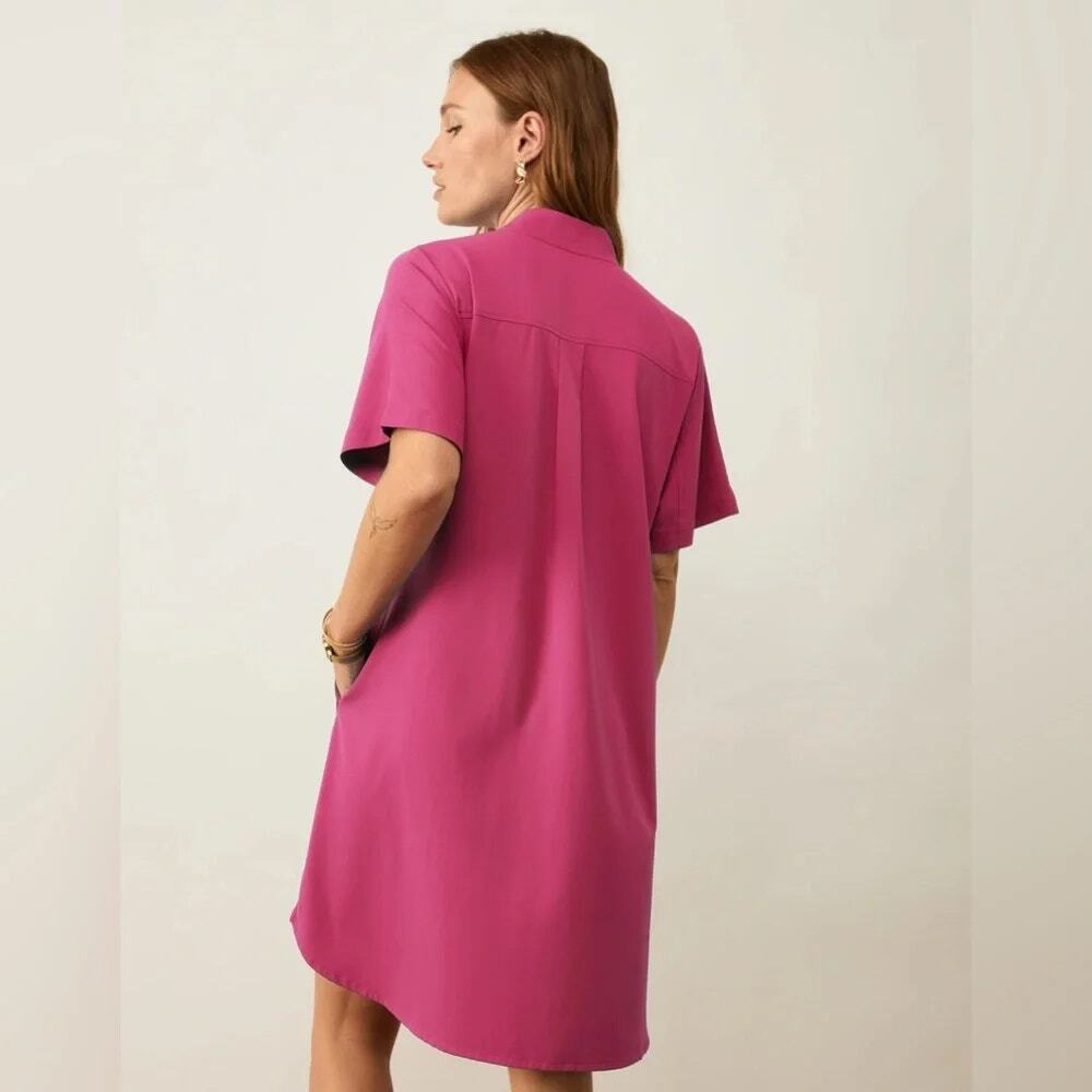 Aday Anywhere Dress Raspberry Magenta Shirt Shift Tunic Travel Pockets SZ L - Picture 3 of 6